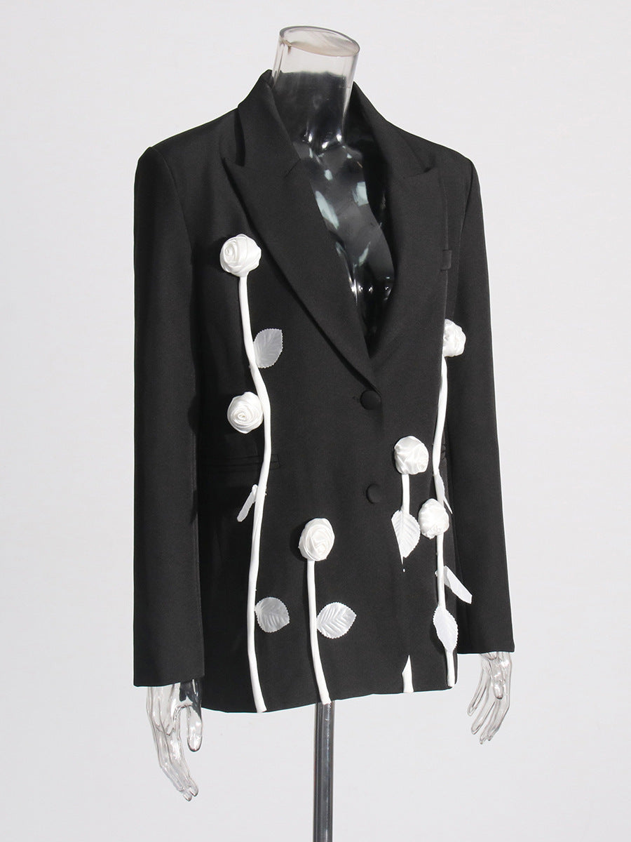 Riker Flower Lapel Plunge Blazer