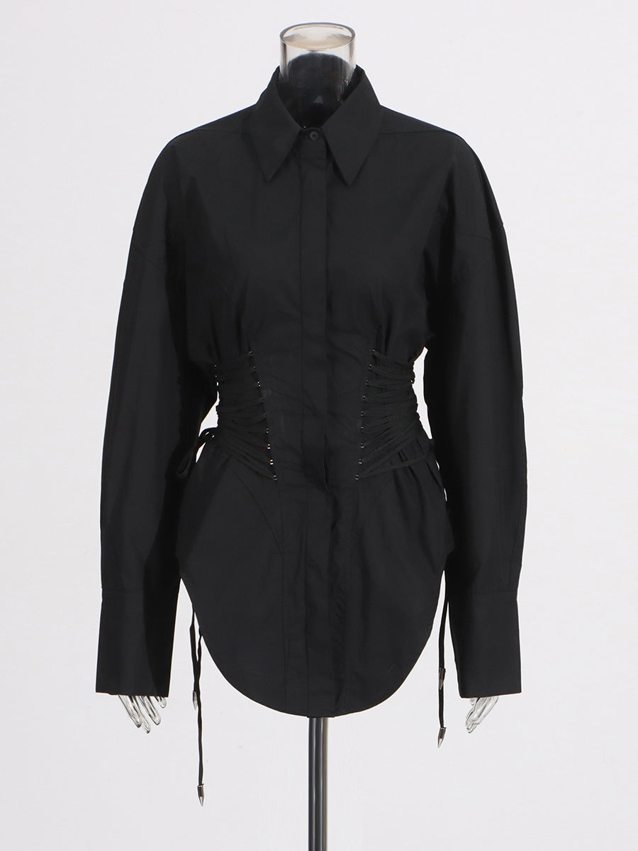 Adamma Ruch Drawstring Shirt In Black