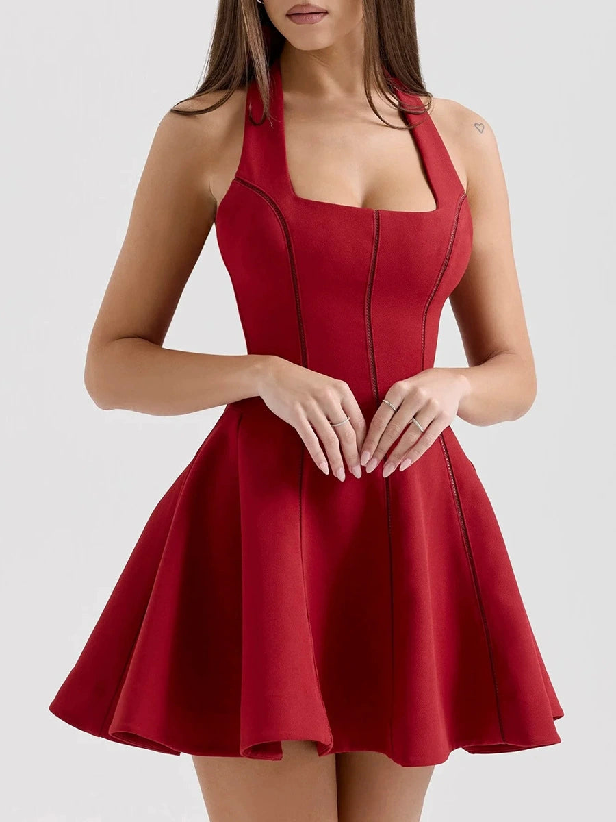 Bahati Halter Neck Ruffle Mini Dress In Red