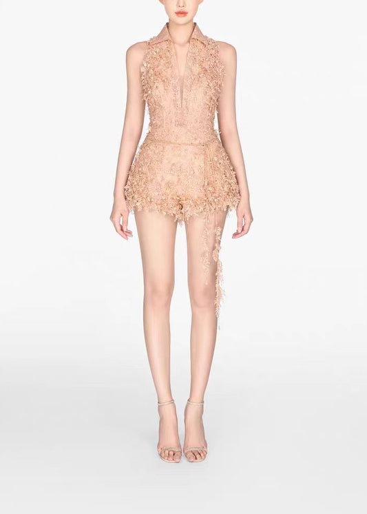 Chastity Halter Neck Lace Fringe Playsuit