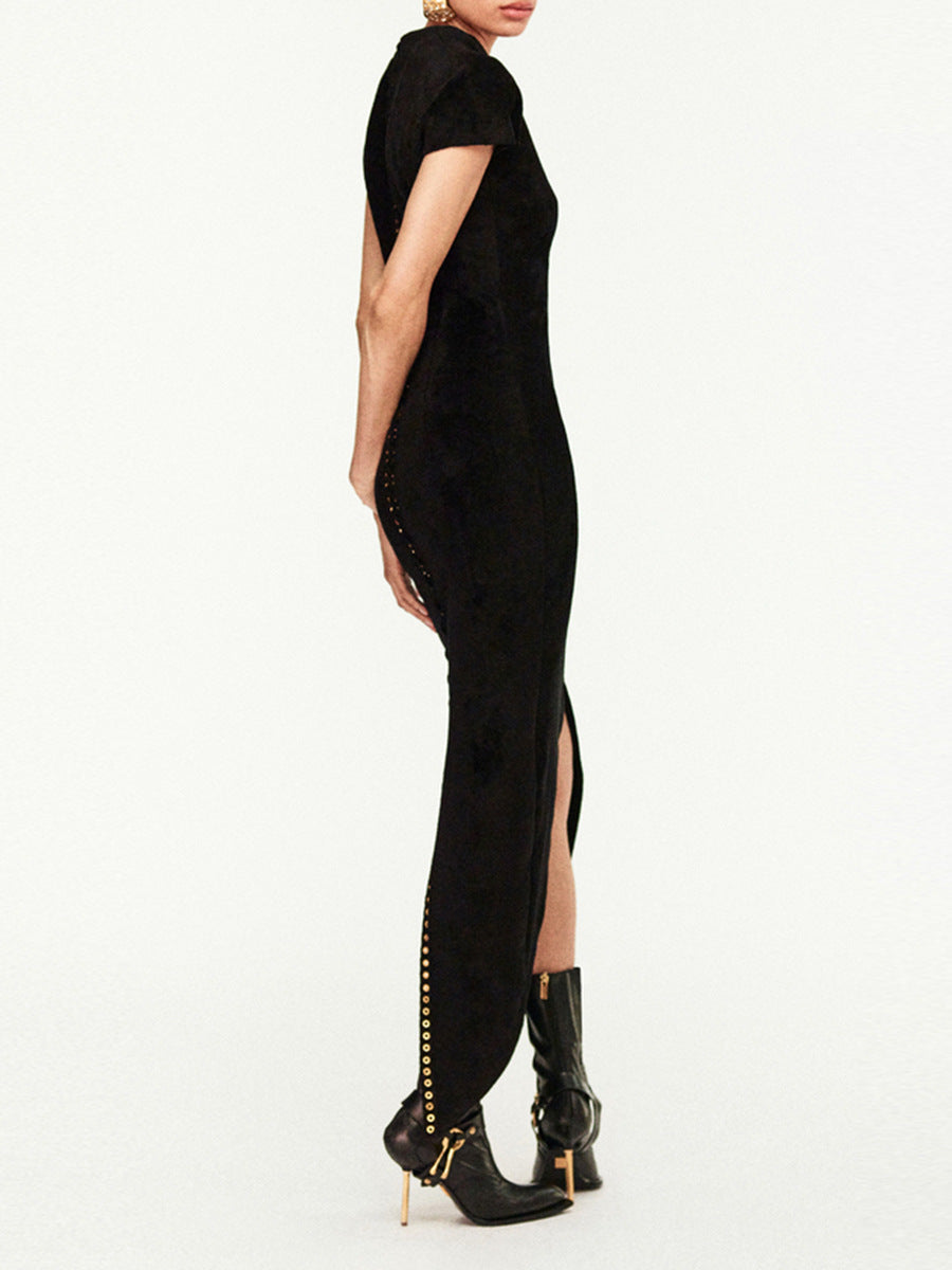 Faridoon Plunge Lace Up Midi Dress