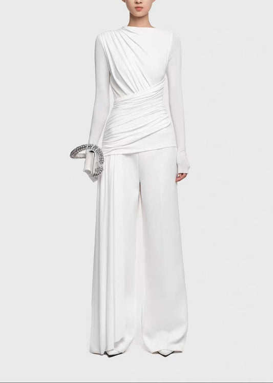 Desmond Ruch Asymmetric Fringe Pants Set In White