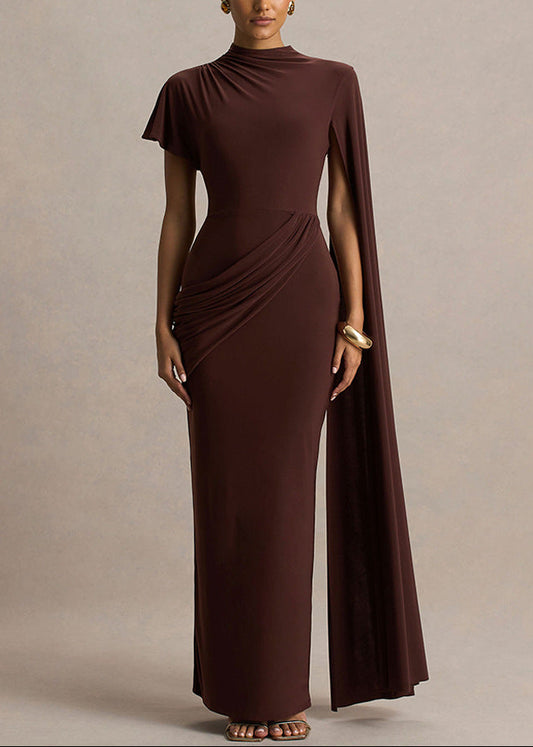 Dimos Bodycon Ruch Fringe Maxi Dress In Brown
