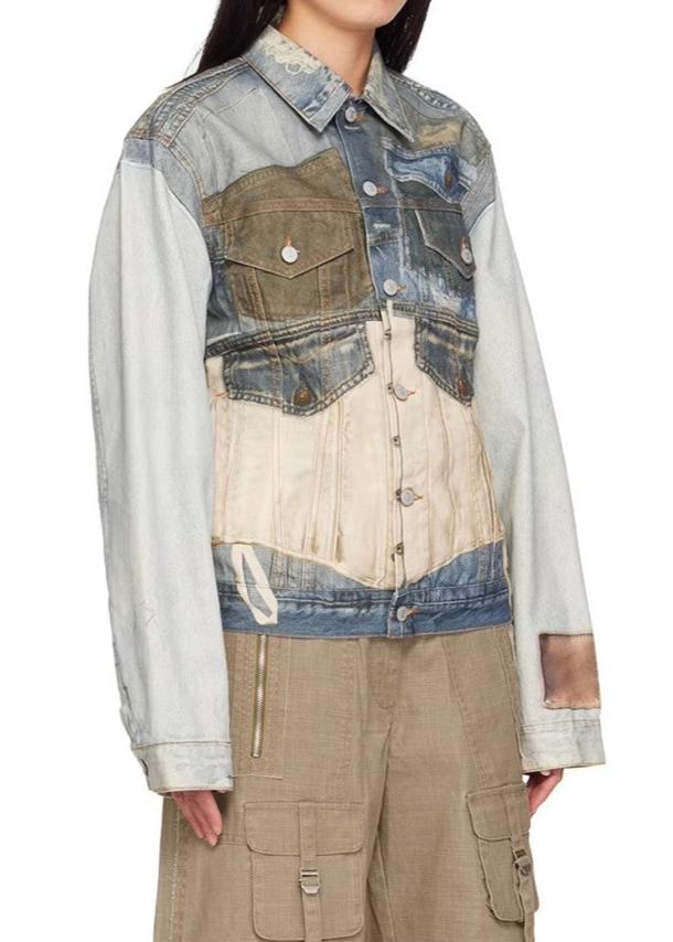 Jacquelyn Illusion Print Short Denim Jacket