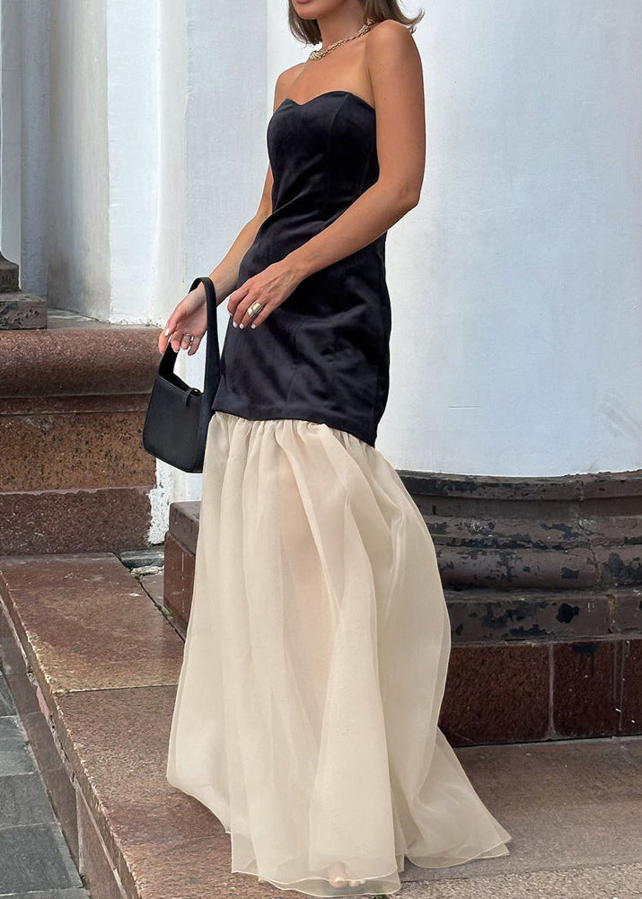 Afton Deconstruct Strapless Mesh Maxi Dress