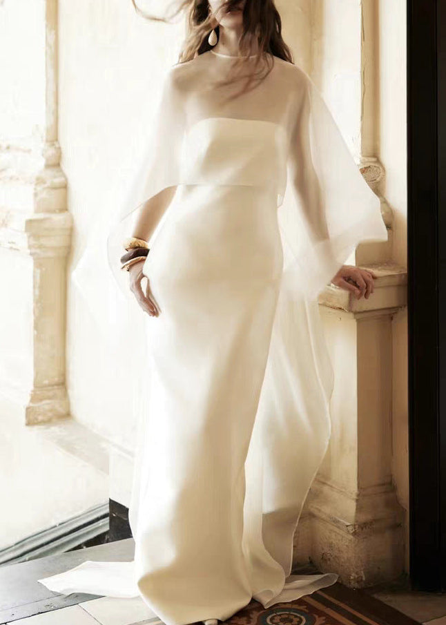 Elwood Mesh Shawl Silky Maxi Dress In White