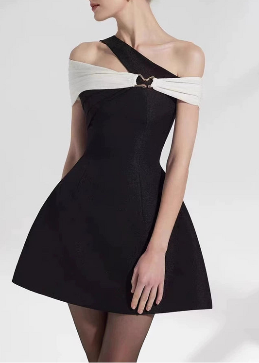 Chelsie Asymmetric Off Shoulder Mini Dress