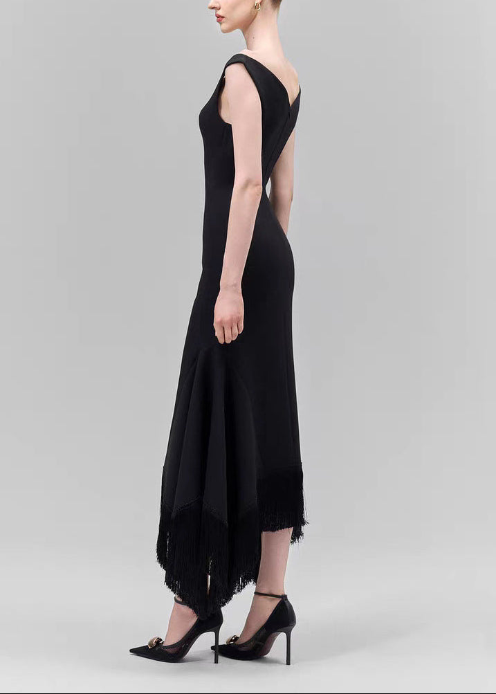 Christos Off Shoulder Fringe Maxi Dress