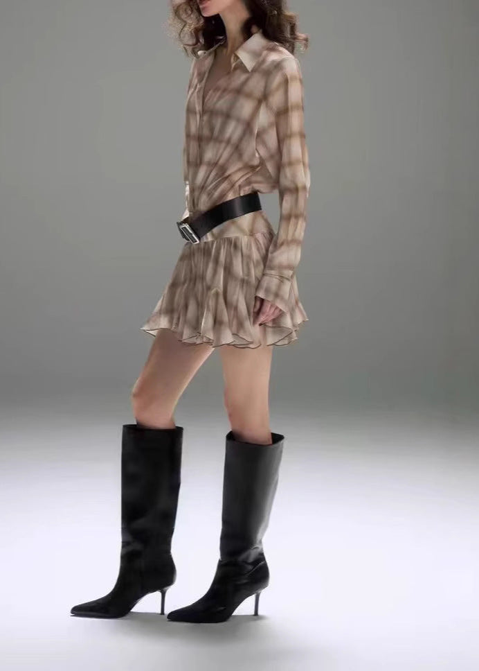 Archita Grid Mesh Ruffle Ruch Mini Dress