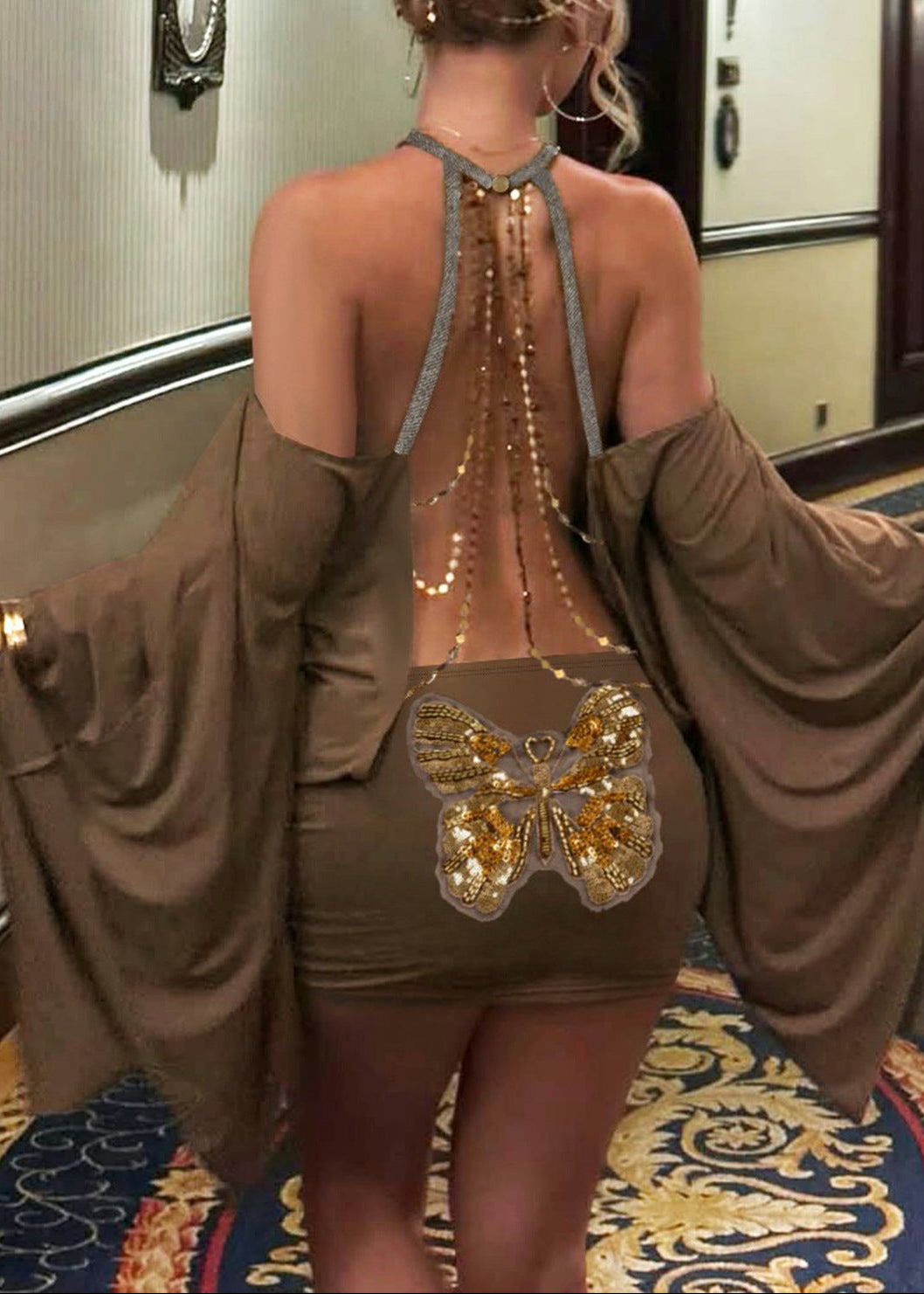 Fannie Backless Chain Sequin Mini Dress
