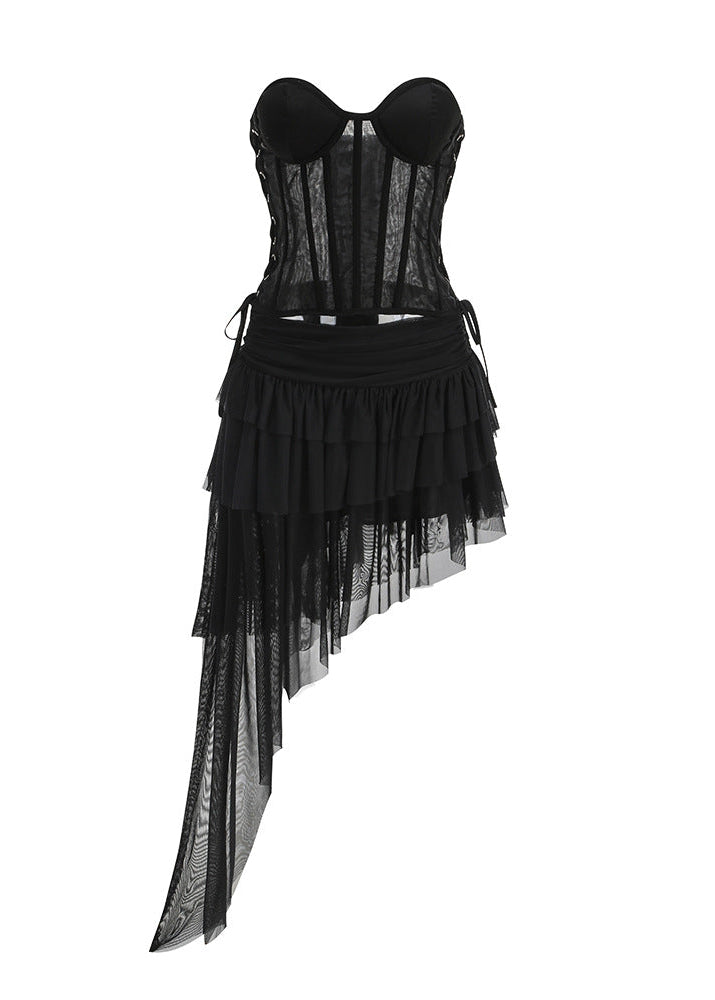 Dany Corset Mesh Asymmetric Mini Dress