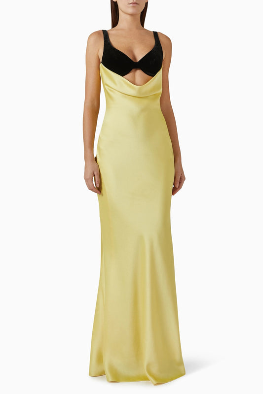 Amadi Cutout Cowl Neck Satin Maxi Dress