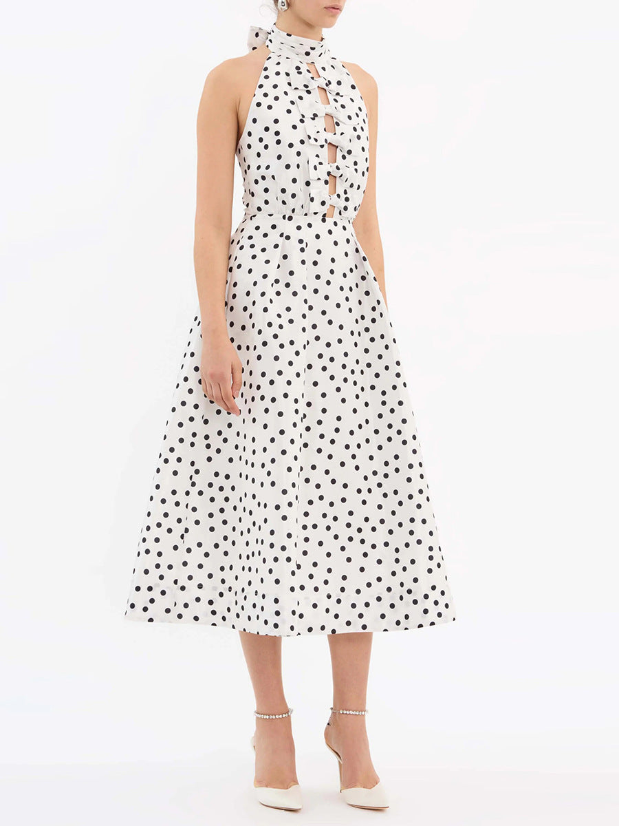 Bert Halter Neck Dot Bow Midi Dress