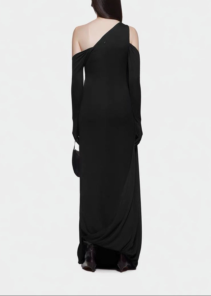 Colombo One Shoulder Ruch Maxi Dress In Black