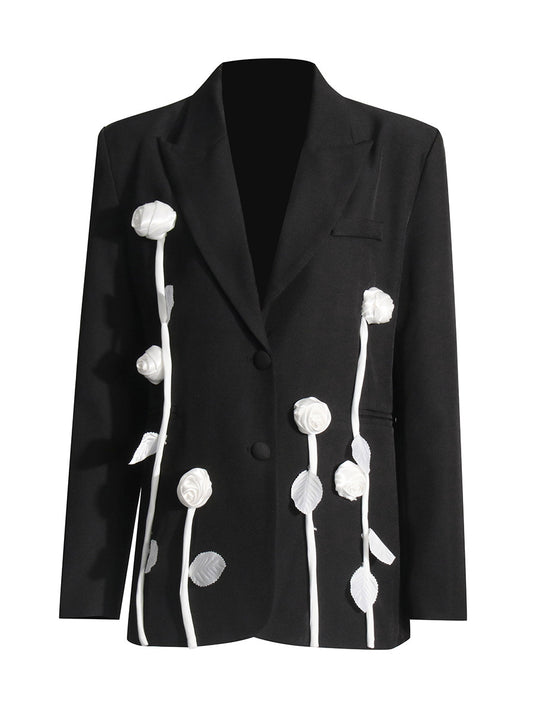 Riker Flower Lapel Plunge Blazer