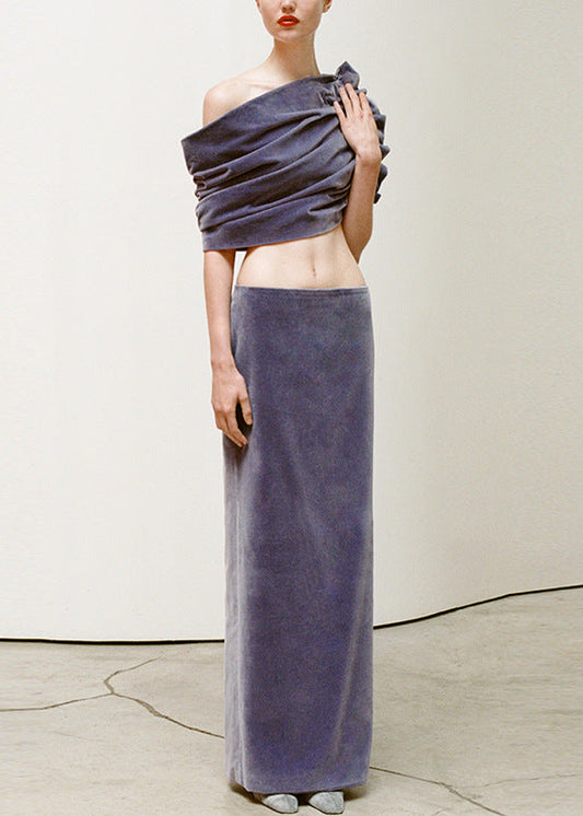 Ejike Crop Ruch Velvet Skirt Set