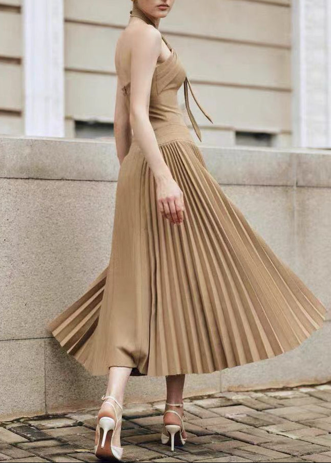 Fariba Halter Neck Pleated Maxi Dress