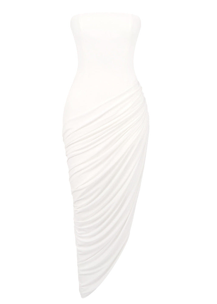Dimka Strapless Ruch High Split Maxi Dress
