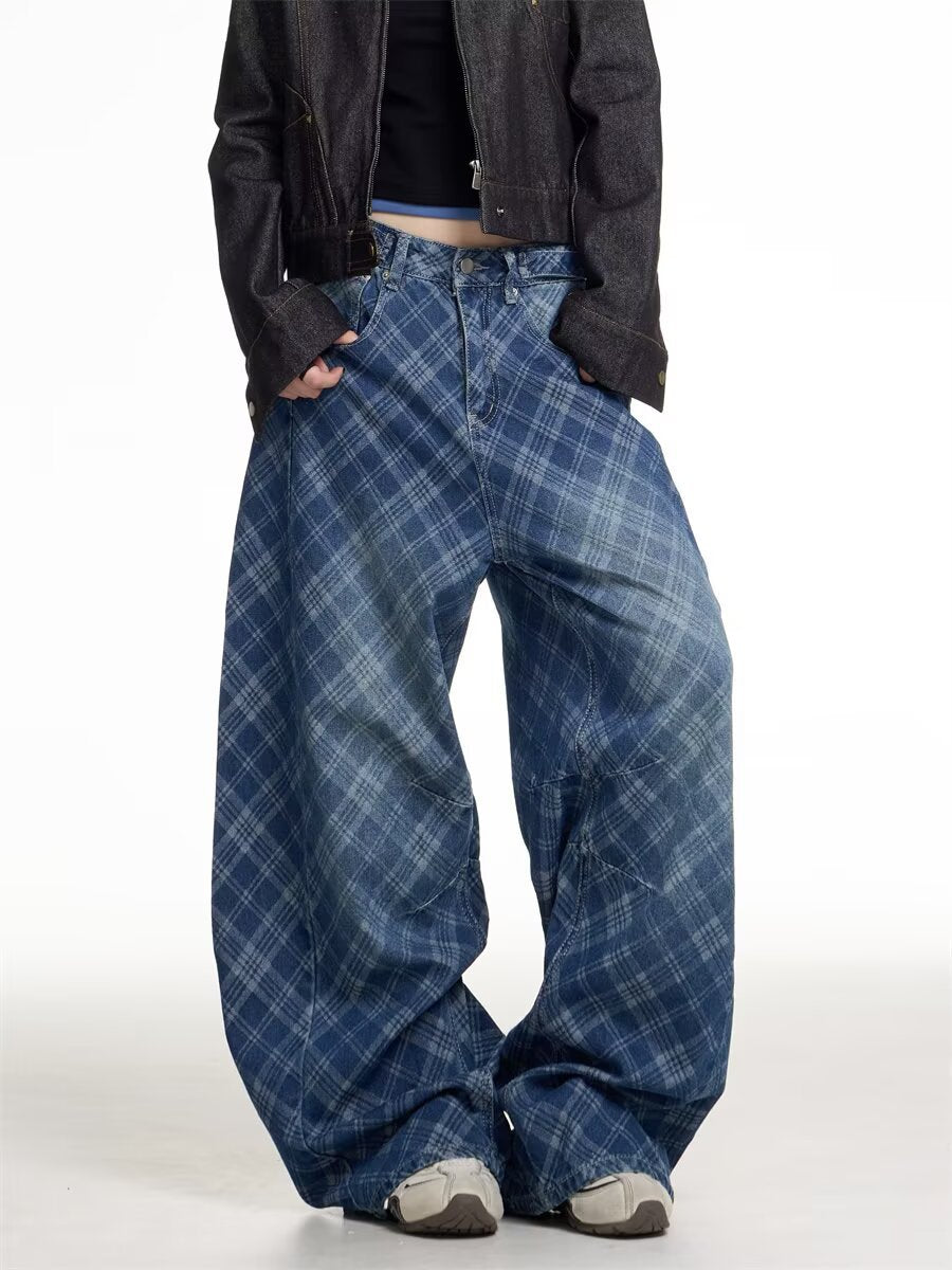 Emiliya Grid Barrel Jeans