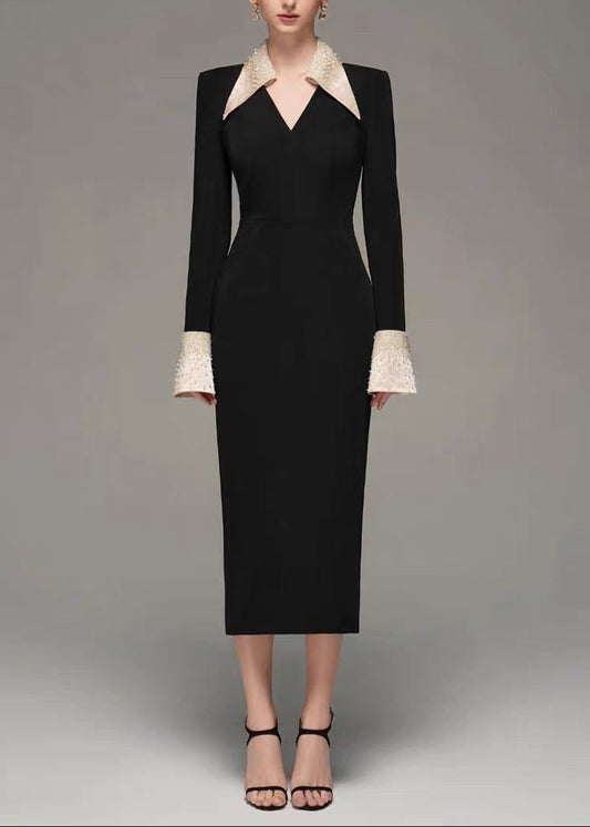 Dzenita Lapel Rhinestone Midi Dress