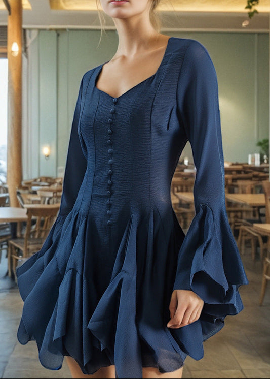 Bobur Mesh Ruffle Mini Dress In Deep Blue