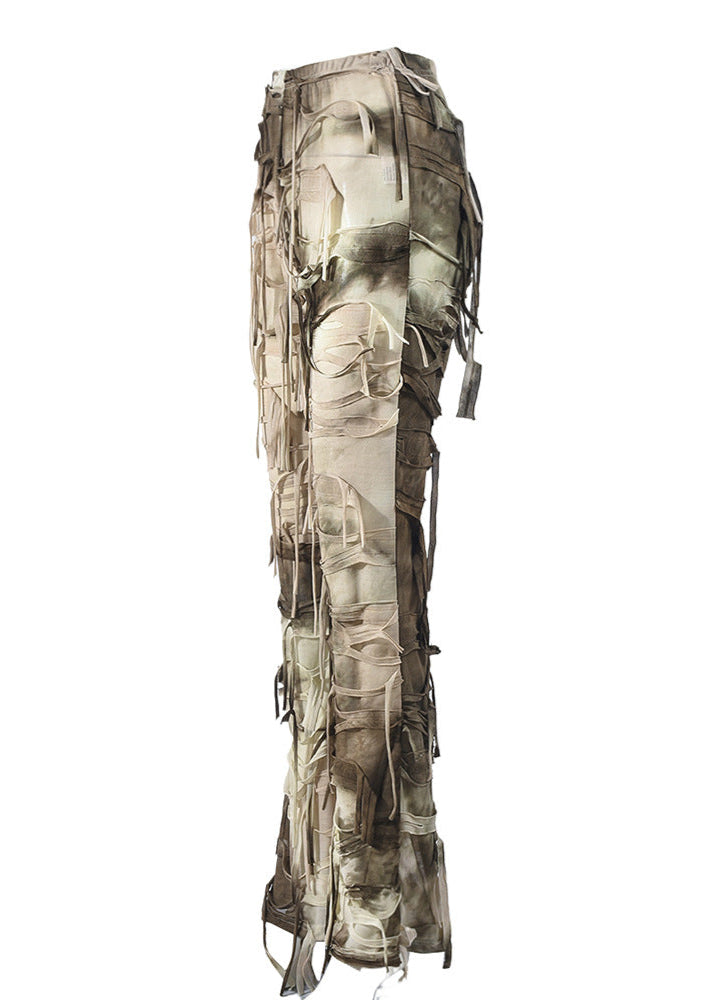 Cecily Tie Dye Fringe Pants Set In Apricot