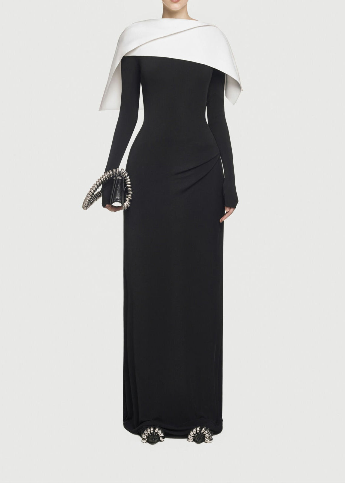 Bosmat Shawl Ruch Bodycon Maxi Dress In Black