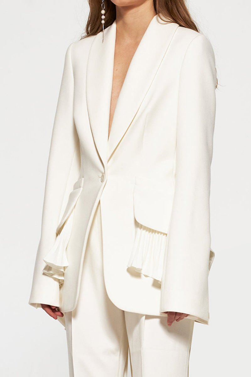 Kethel Ruffle Ruch Asymmetric Blazer