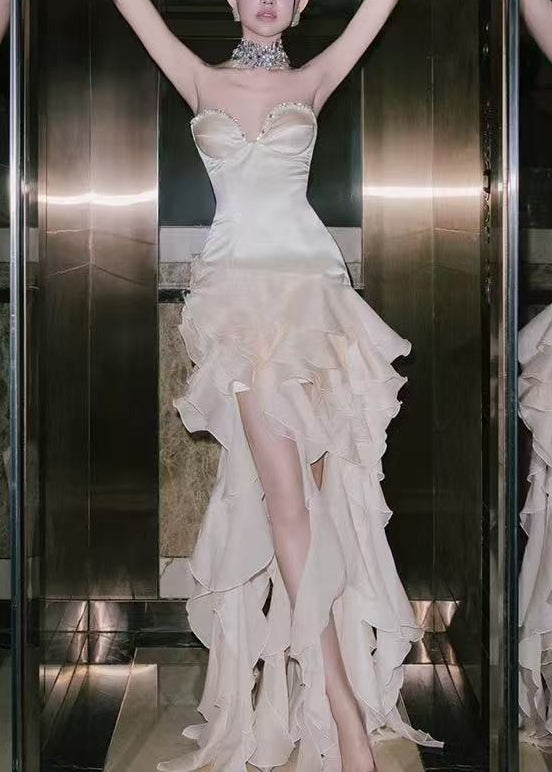 Dounia Crystal Ruffle Fringe Mini Dress In White