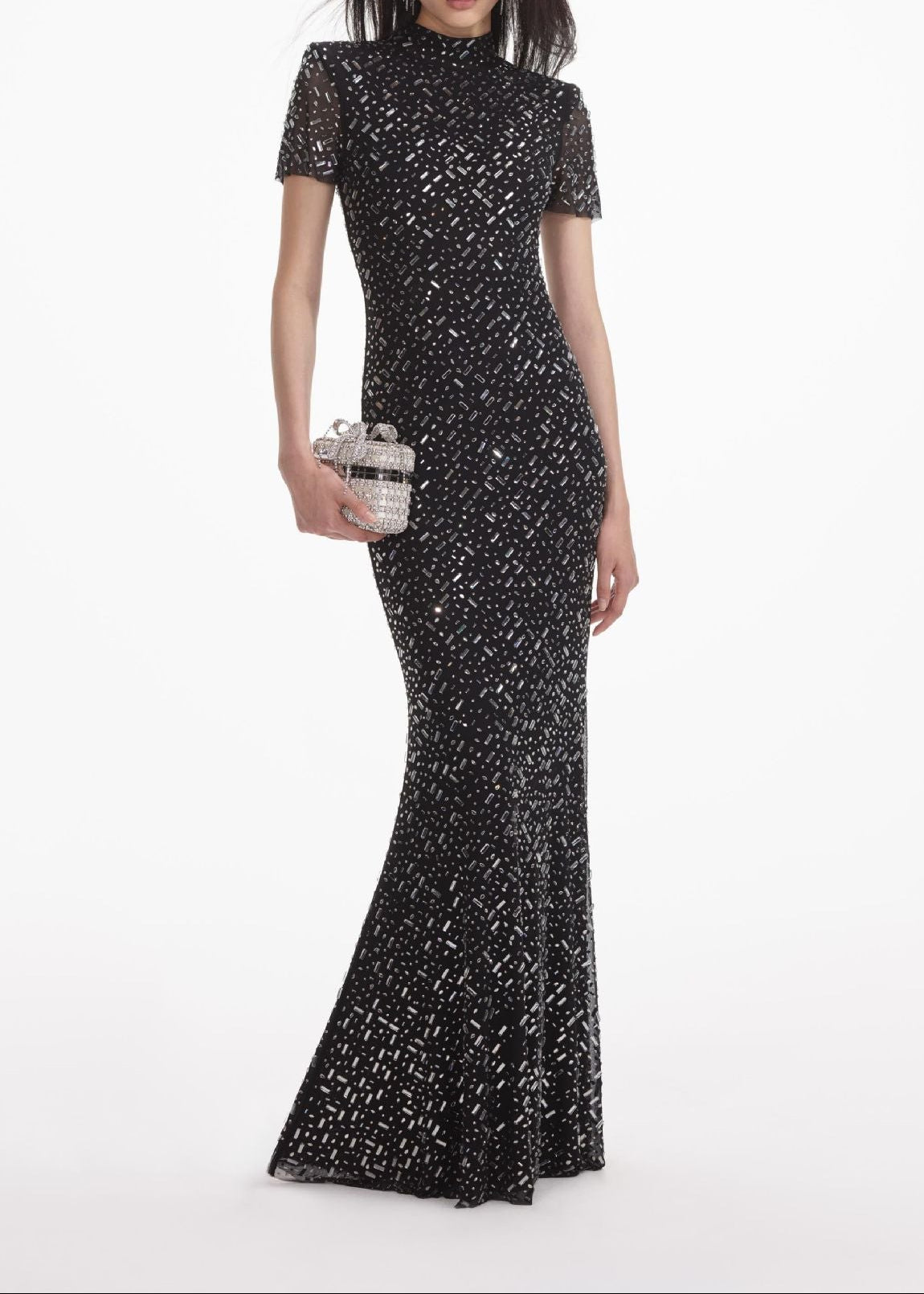 Caleigh Rhinestone Bodycon Short Sleeves Maxi Dress