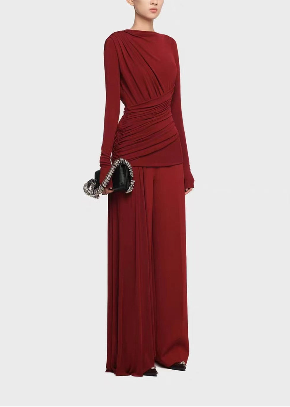 Desmond Ruch Asymmetric Fringe Pants Set In Red