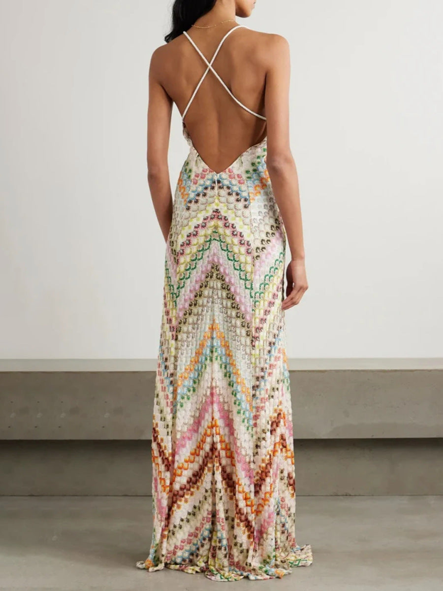 Dariy Spaghetti Backless Maxi Dress In Apricot