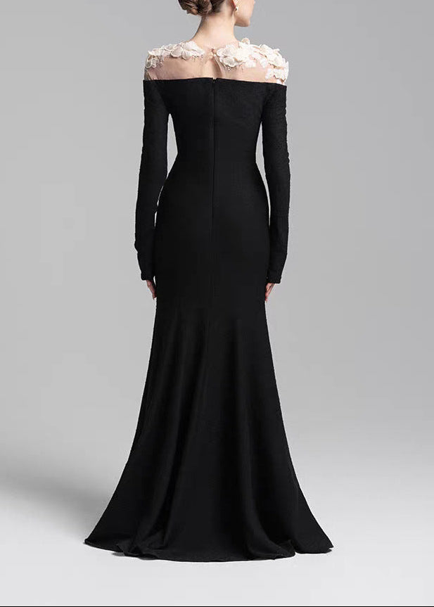 Eamon Flower Deconstruct Maxi Dress In Black