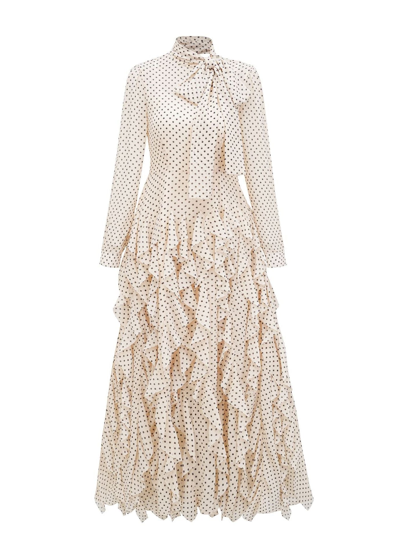 Dewitt Dot Bow Ruffle Maxi Dress