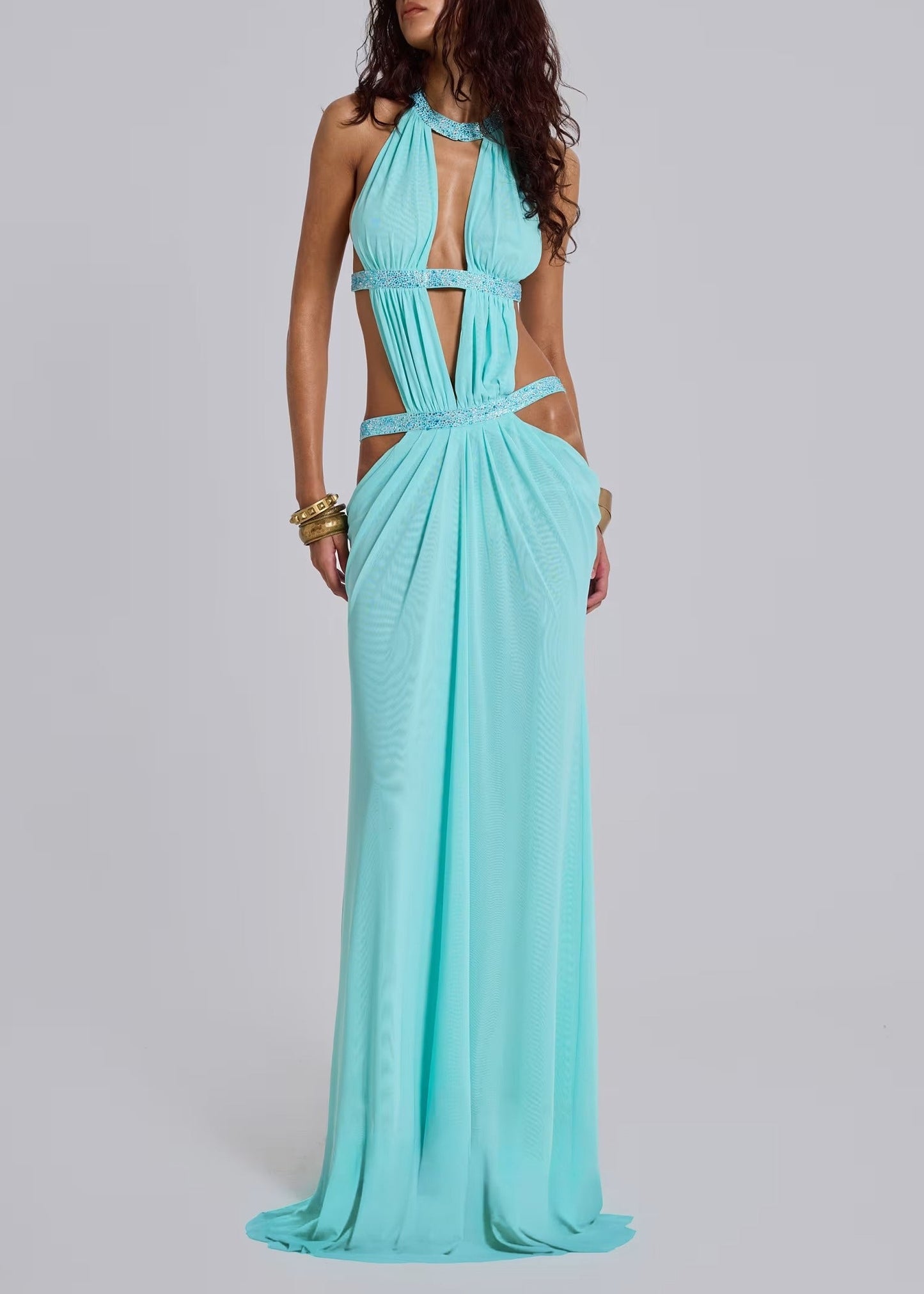 Jamaal Plunge Backless Cutout Maxi Dress
