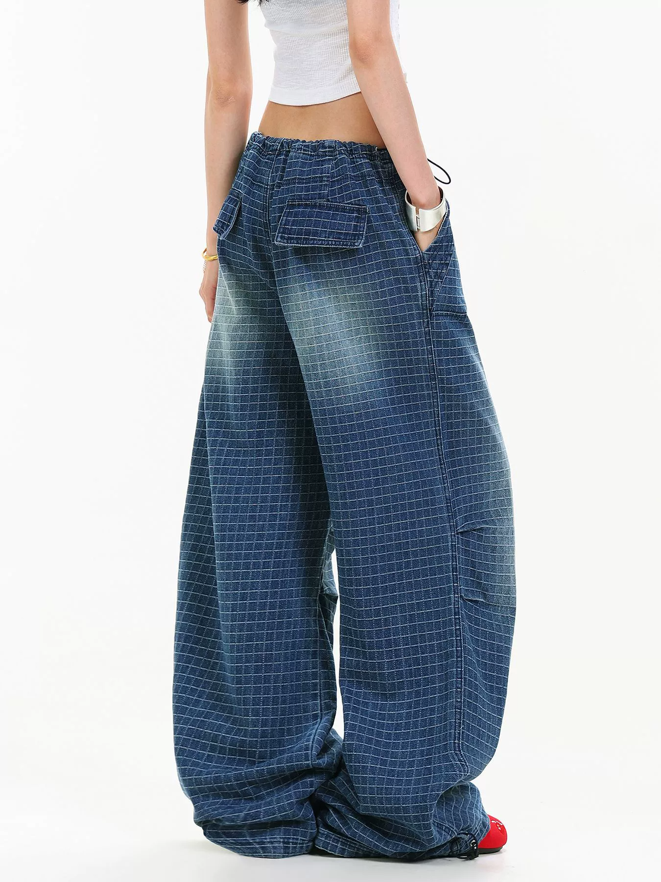 Kaipo Drawstring Grid Jeans