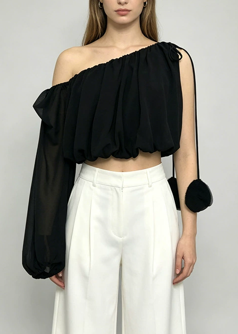 Imogene One Shoulder Asymmetrical Ruch Top