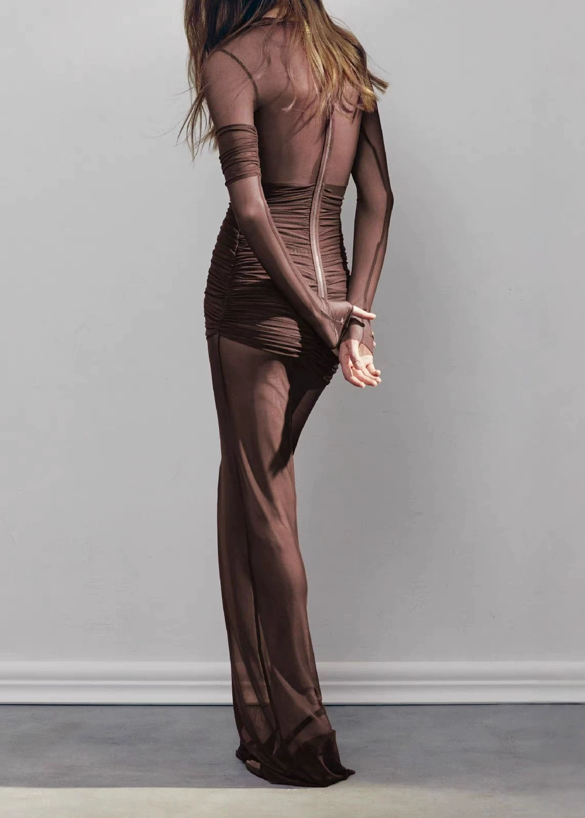Hamide Mesh Ruch Maxi Dress