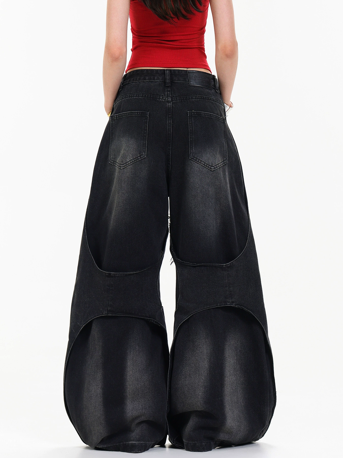 Kahlilia Bleached Fringe Baggy Jeans