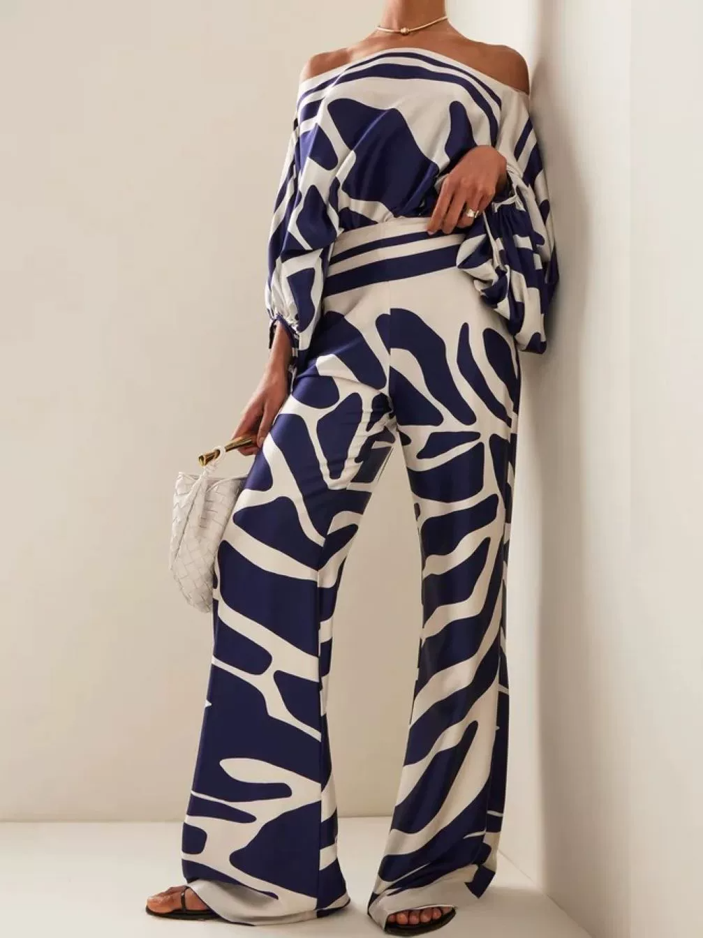 Kiara Off Shoulder Print Pants Set