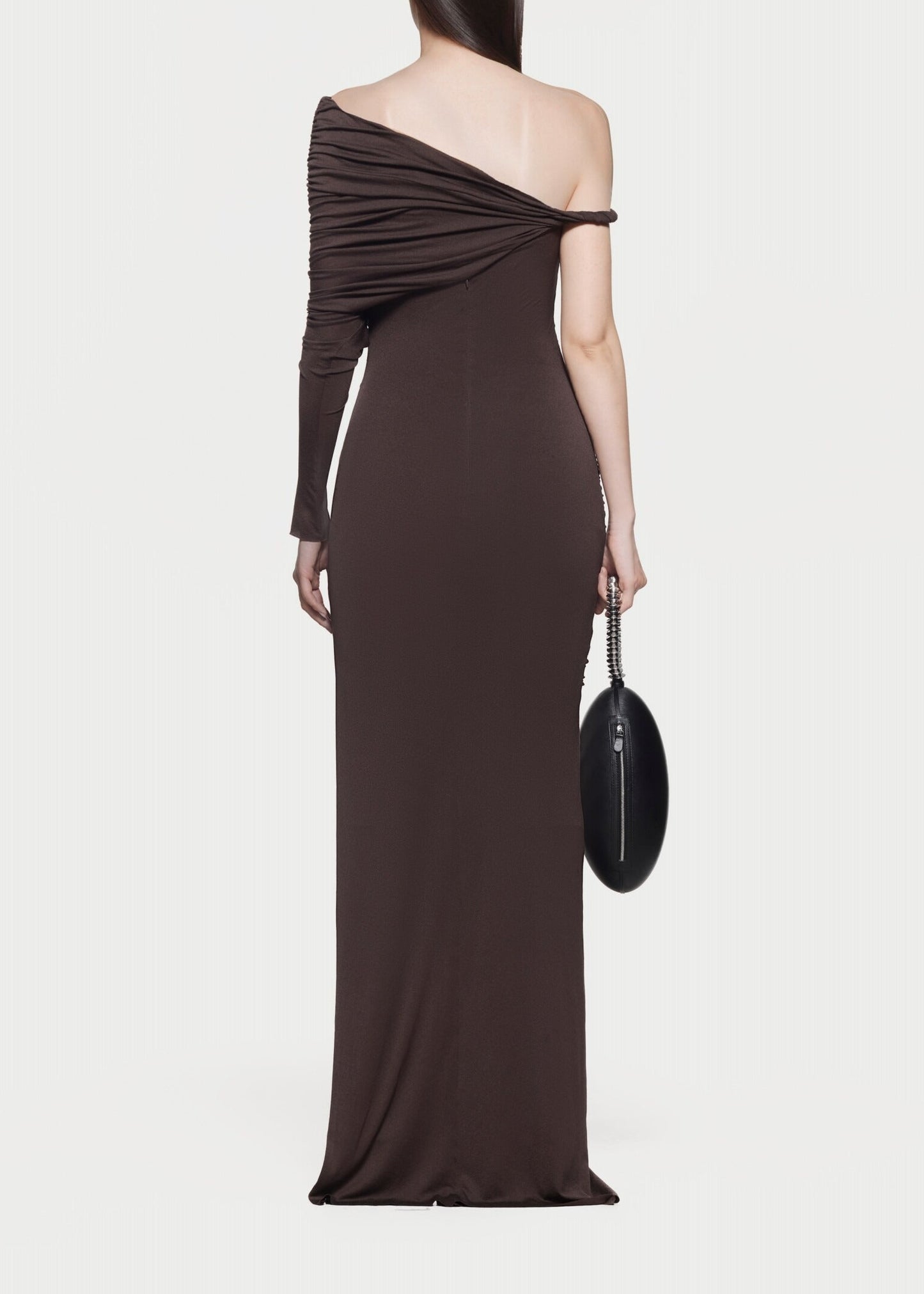 Hachiro Ruch Asymmetric Maxi Dress In Brown