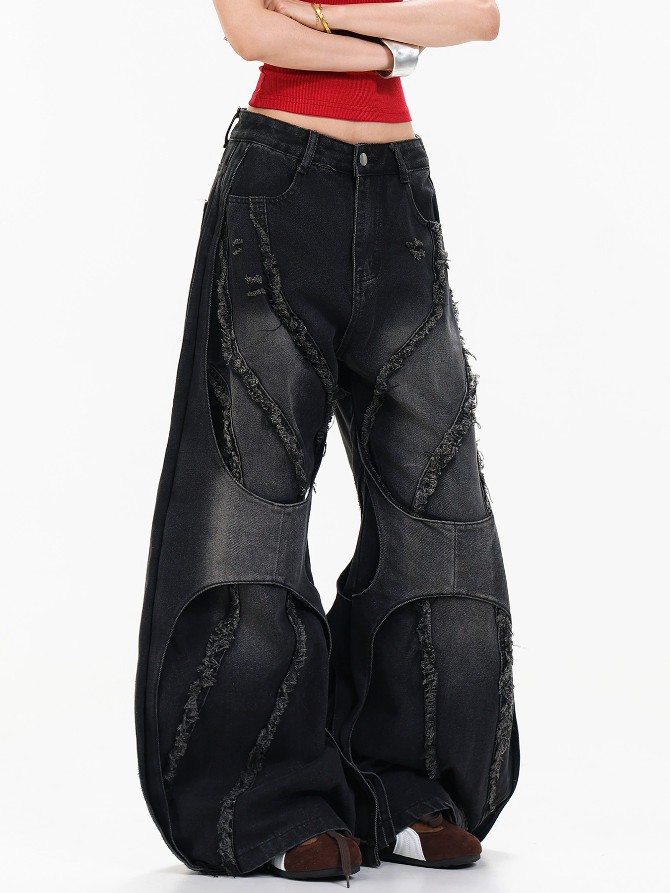 Kahlilia Bleached Fringe Baggy Jeans