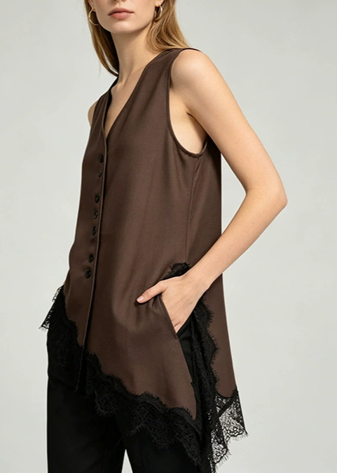 Inacio Sleeveless Lace Button Top