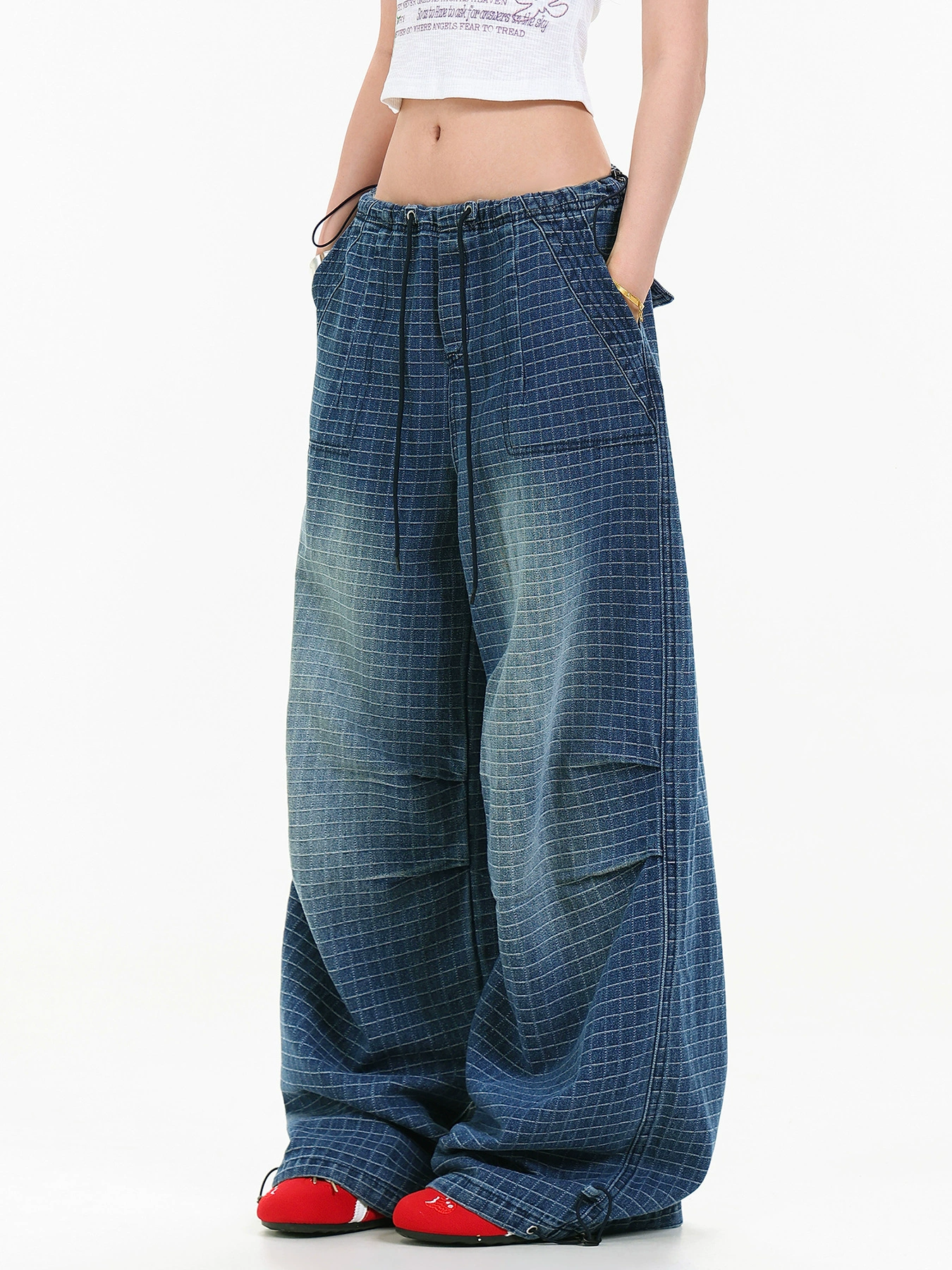Kaipo Drawstring Grid Jeans