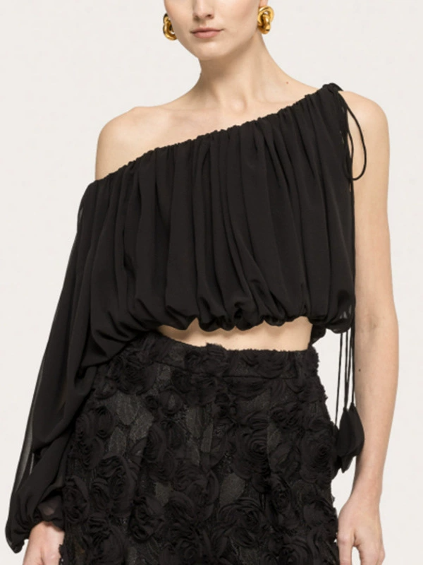 Imogene One Shoulder Asymmetrical Ruch Top