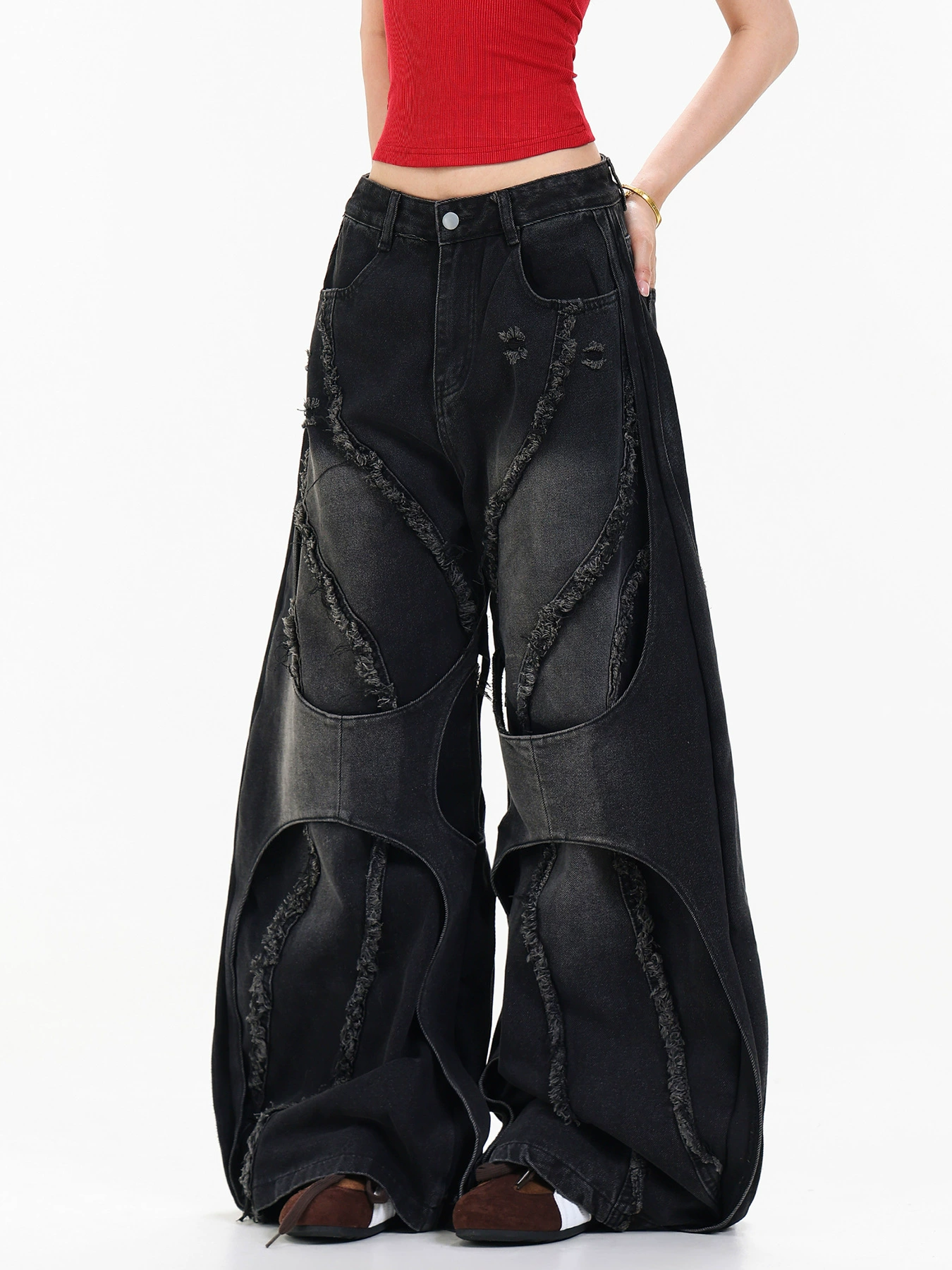 Kahlilia Bleached Fringe Baggy Jeans