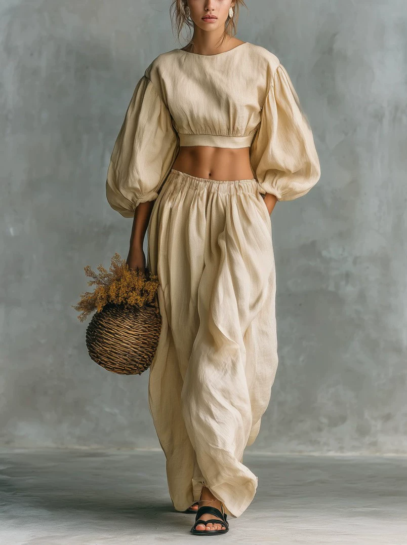 Inunnguaq Balloon Sleeve Crop Pants Set