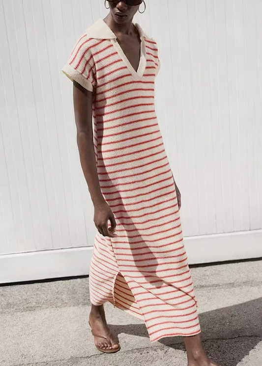 Kazuko V Neck Stripe Maxi Dress