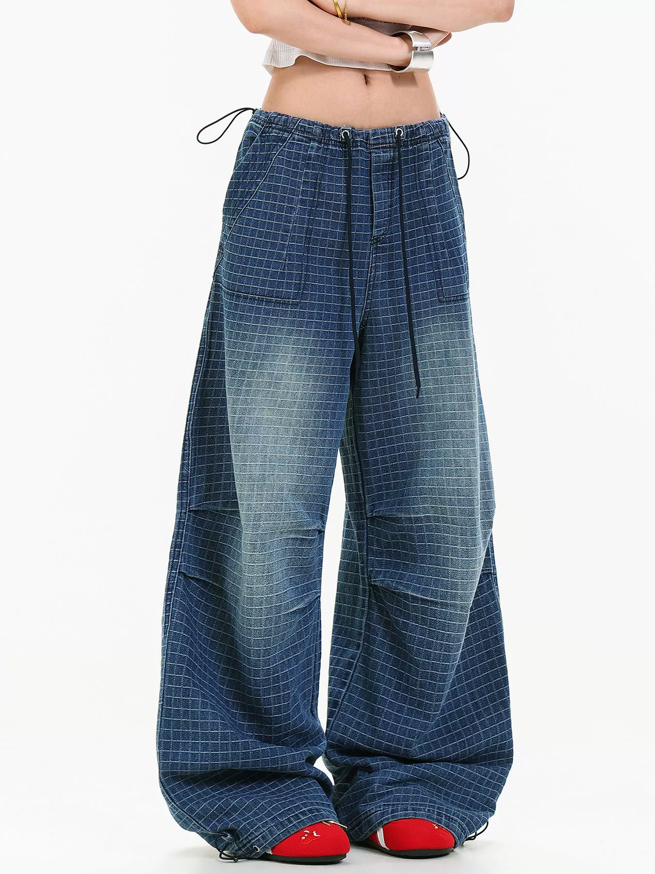 Kaipo Drawstring Grid Jeans