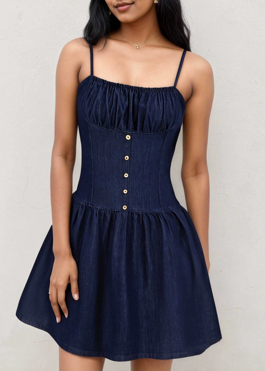 Kilenya Sleeveless Ruffle Denim Mini Dress